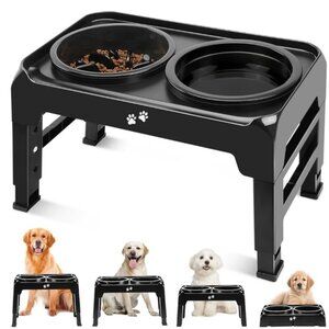 Adjustable Elevated Slow Feeder Dog Bowl Stand 4 Heights